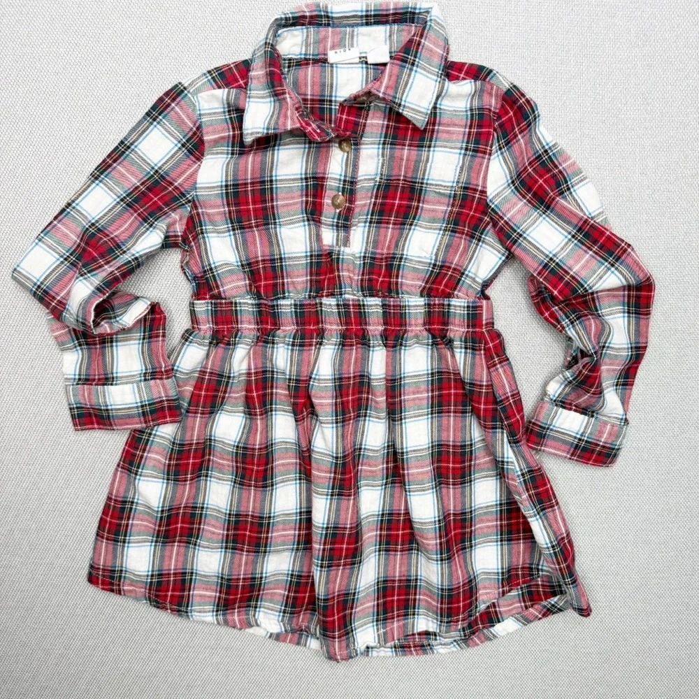 Baby Gap Red Green‎ Plaid Flannel Shirtdress Holiday Christmas Size XS 4/5
